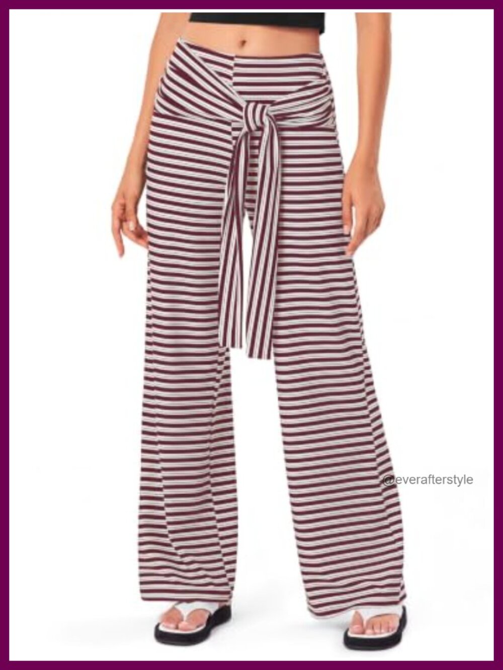 Wide Leg Striped Palazzo Pants High Rise Self-Tie Nylon Travel Lounge